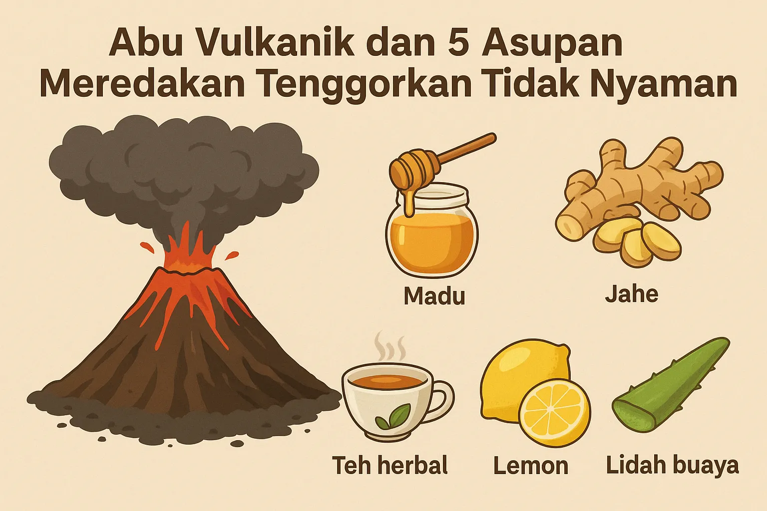Abu Vulkanik dan 5 Asupan Meredakan Tenggorokan Tidak Nyaman