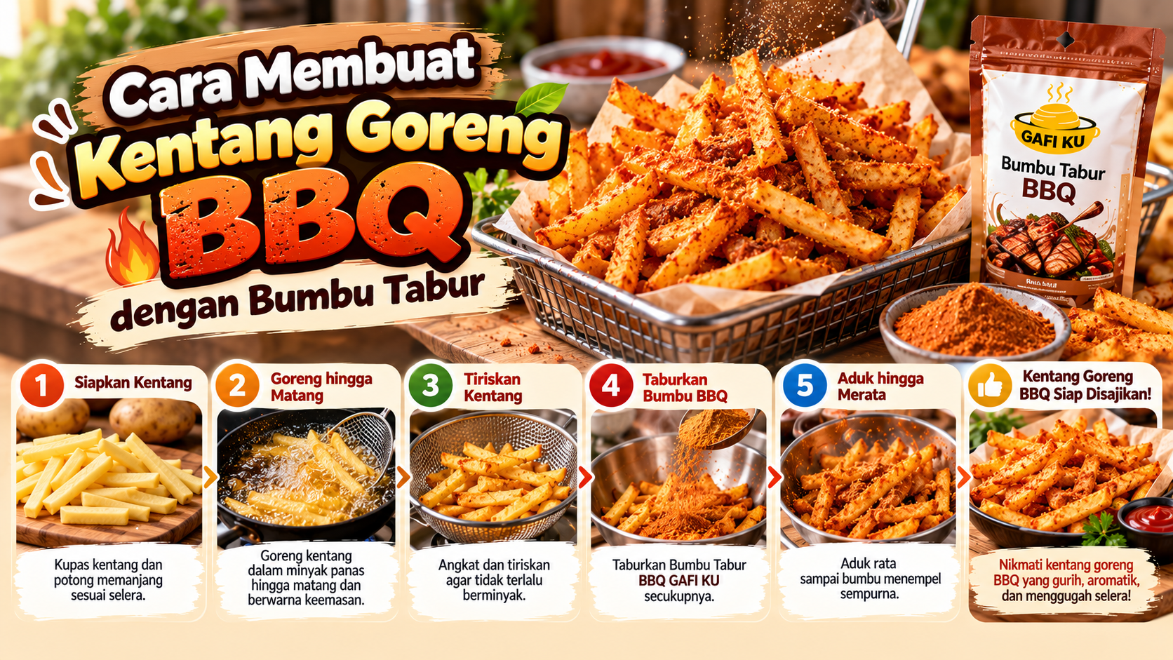Cara Membuat Kentang Goreng BBQ dengan Bumbu Tabur