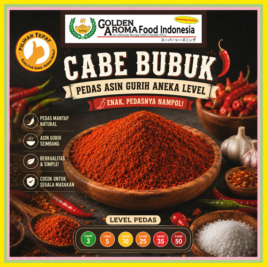 Cabe Bubuk Pedas Asin Gurih Aneka Level